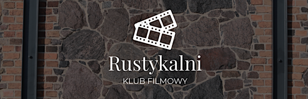 Logo klubu filmowego Rustykalni na kamiennym tle